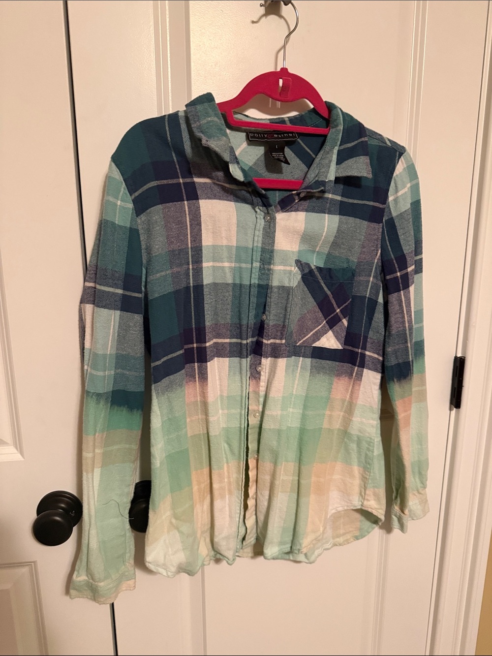 Women’s flannel shirt. Teal, Navy & Cream Plaid Button-Up Shirt